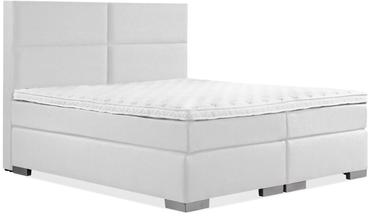 Boxspring Zen - 160x220 - Incl. 4-vaks hoofdbord - Wit lederlook