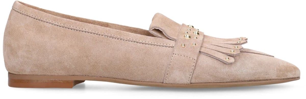 Manfield - Dames - Beige suède loafers met gouden studs - Maat 40