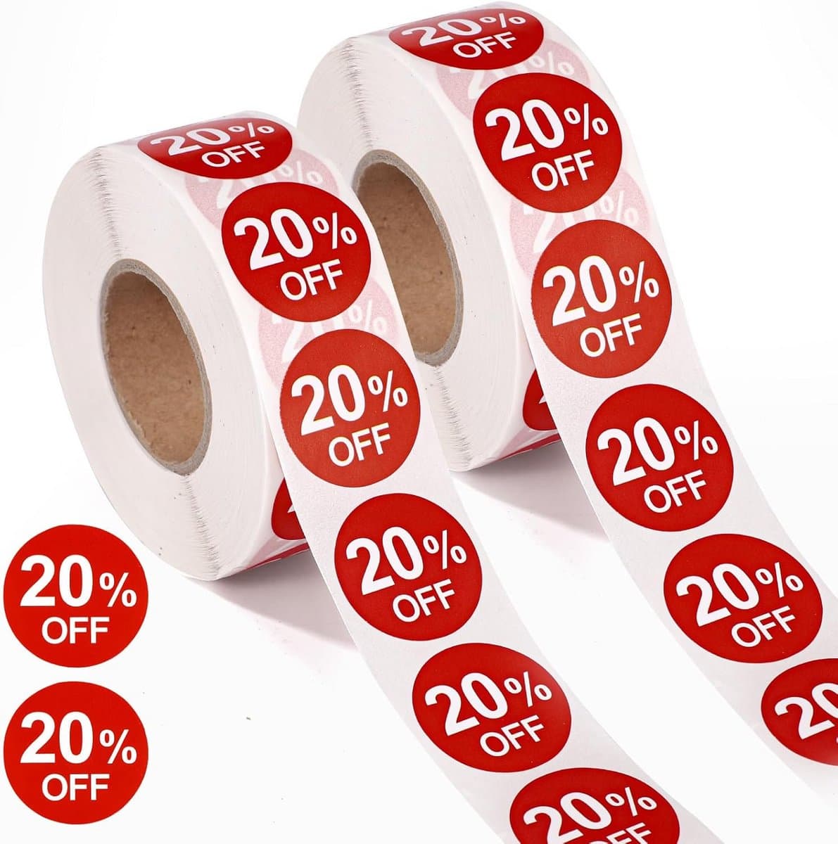 2000x Ronde Promotie Stickers - 20% Korting Etiketten Duidelijk Zichtbaar Rood