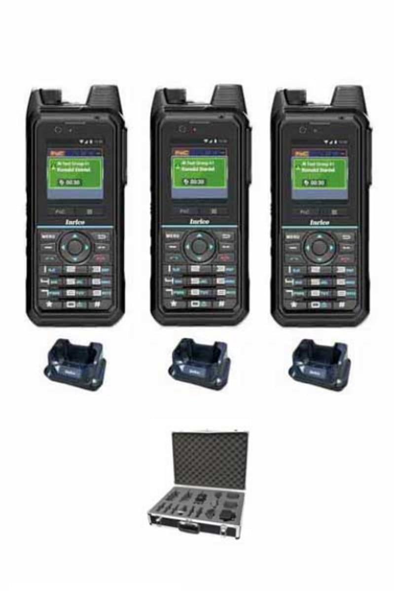 Set van 3 Inrico T330 4G LTE Zello Smart Portofoons IP68 met tafellader en koffer