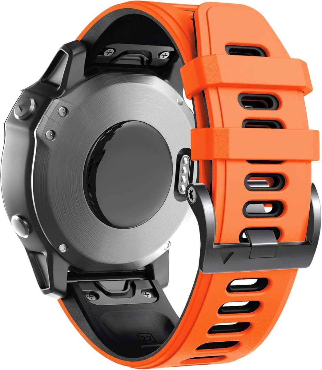 22mm Siliconen Horlogeband voor Diverse Smartwatches - Oranje/Zwart met Snelsluiting