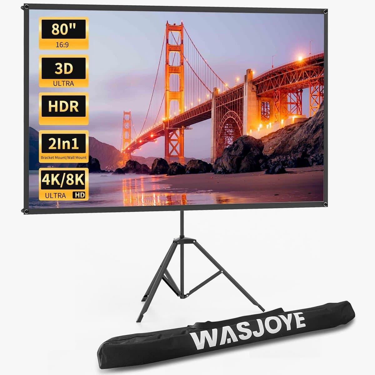Draagbaar Projectiescherm met Statief - 80 inch, 16:9 HD-filmscherm voor Binnen en Buiten