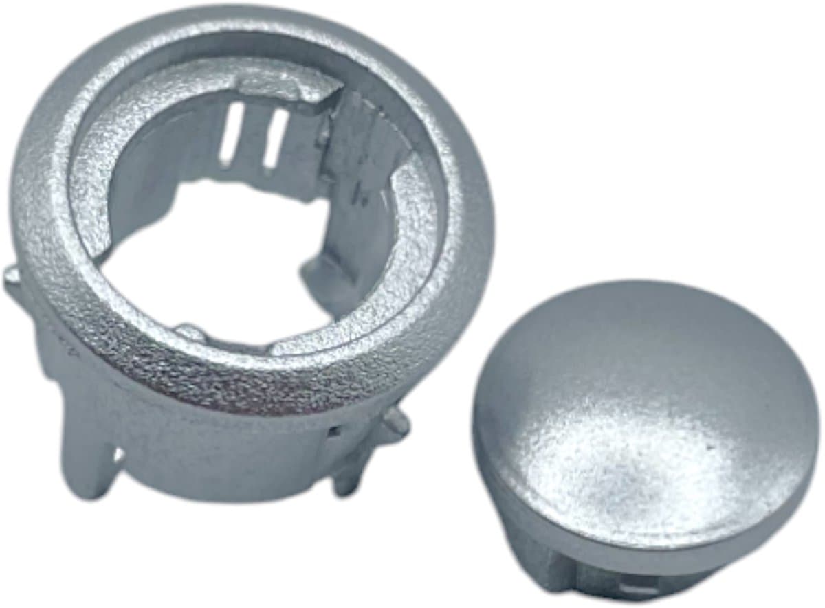 Fixem Geschikt voor Whirlpool, Ikea 481241259087, 481241129017 - Knop + knoprand voor magnetron oven - Zilver - 17 x 15,5 MM - 1 Set