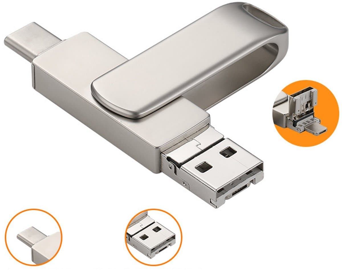 KINSI 4-in-1 USB 3.0 Flashstation - 128GB Geheugenstick - Snel & Compatibel met PC, Android, iOS - Plug & Play