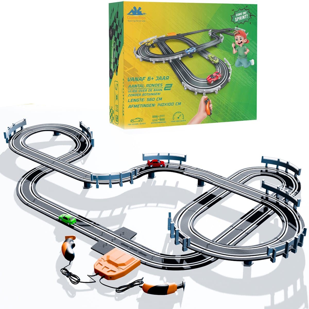 CosmoToys Elektrische Racebaan - Auto Speelgoed voor Kinderen - Kinderspeelgoed - Autobaan Speelgoed 5,6 M Lang - Classics