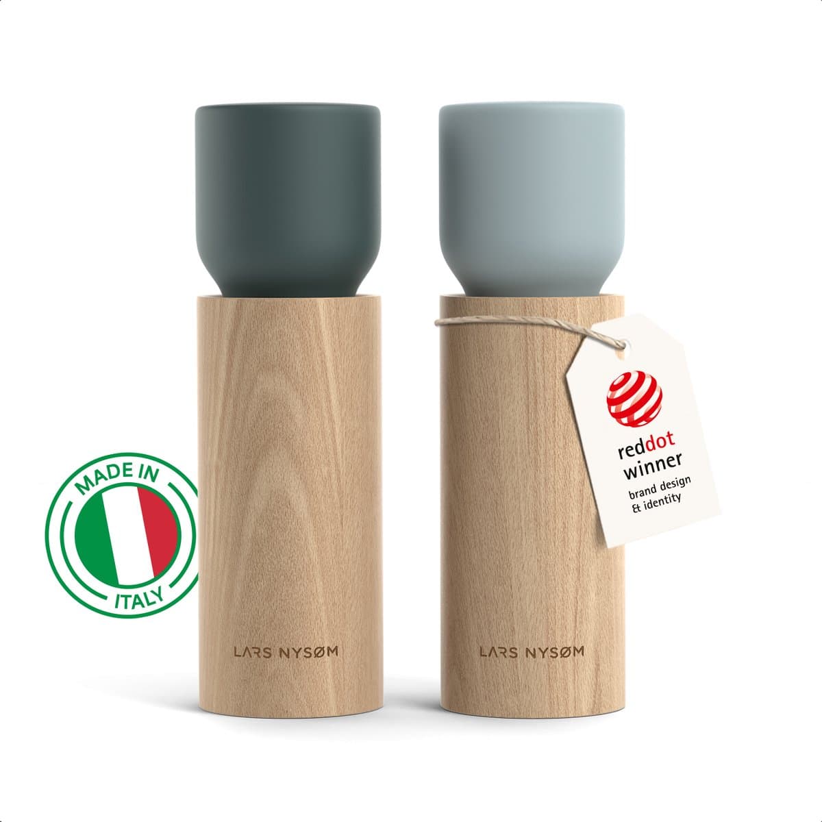 LARS NYSØM LARS NYSØM Houten Zout- en Pepermolen Set - Handmatige Zout en Peper Molens met Verstelbaar Keramisch Mechanisme - Elegante Beukenhouten Molen voor Keuken of Tafel (Stone Blue/Sky Blue)