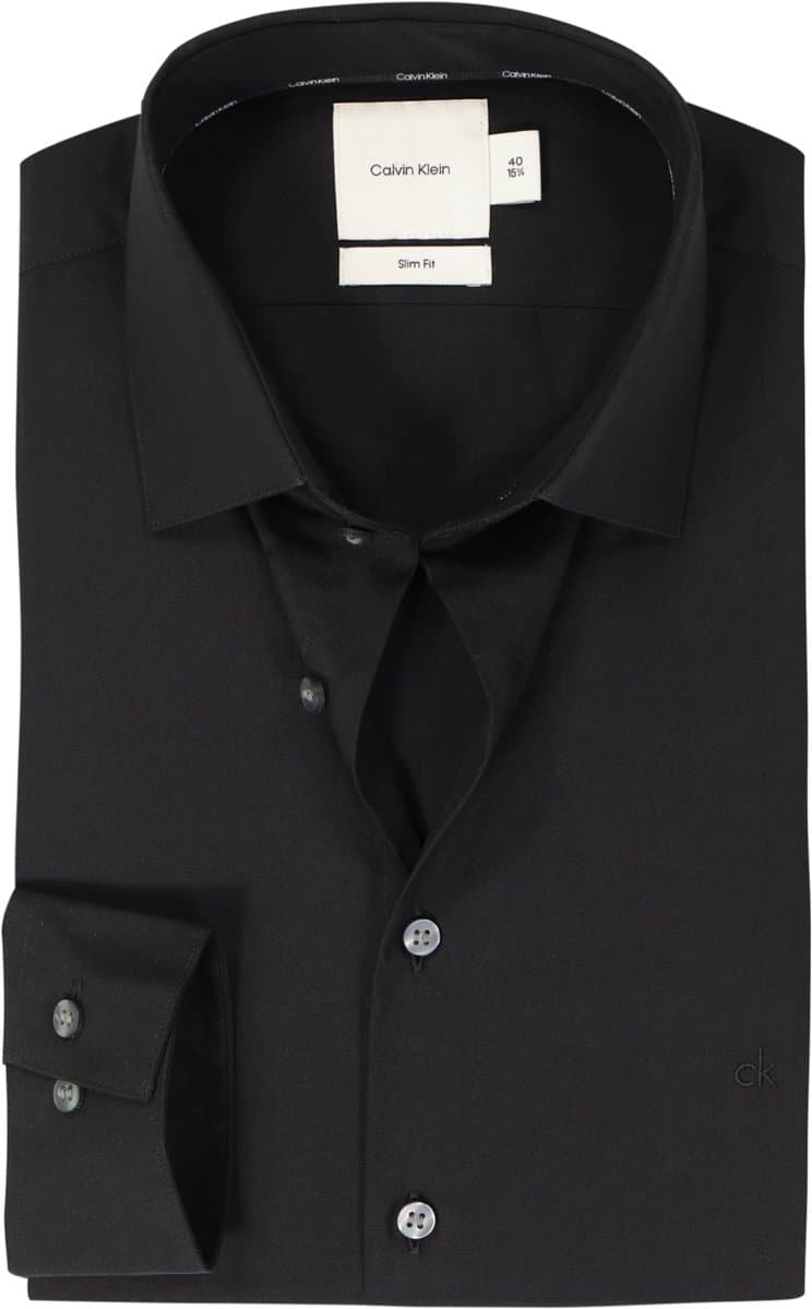 Calvin Klein poplin-stof stretch slim-shirt - zwart - heren - 43