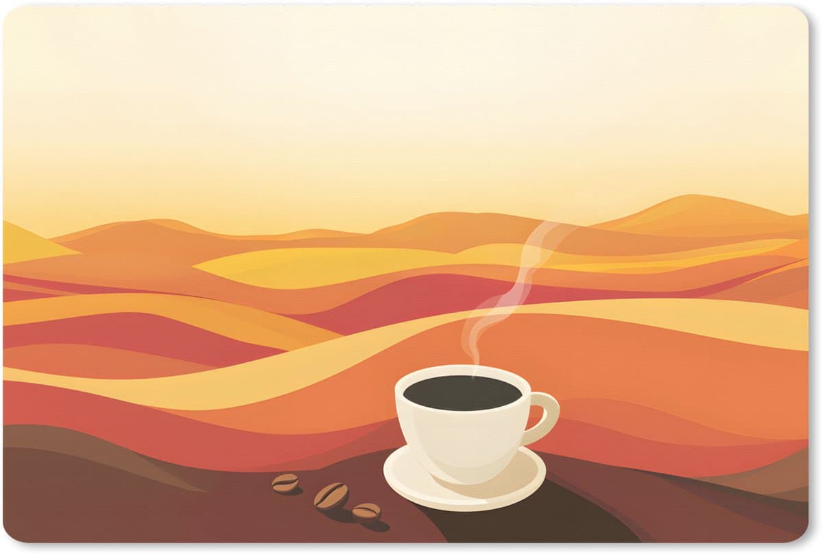 Muismat XXL 120x80 cm - Bureau onderlegger - Bureau mat Koffie - Landschap - Oranje - Koffiebonen - Bureaumat - Gaming mousepad xl - Bureaulegger groot - Computer deskmat