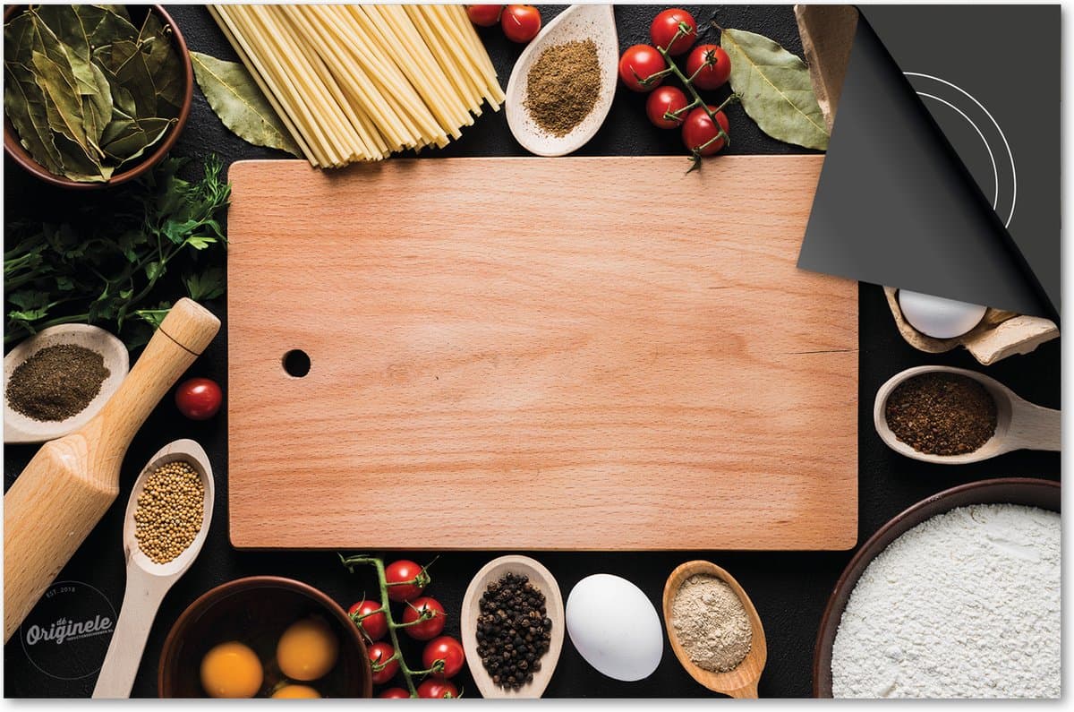 Inductie beschermer 71x52 - afdekplaat inductie mat - Dietrix Kookplaat beschermer - Base - Kruiden en Lepels - Snijplank ingrediënten en pasta