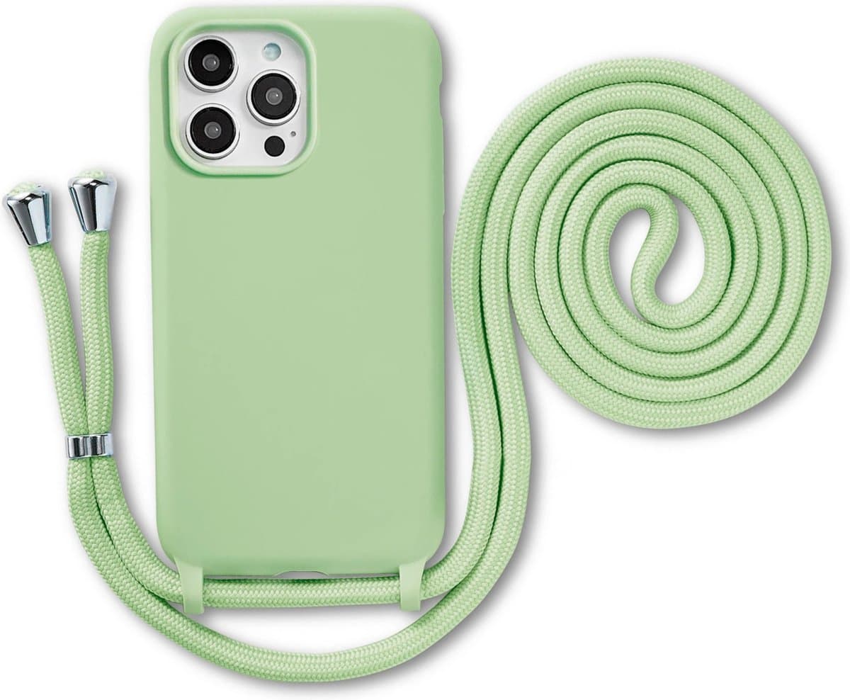 Armordrop Hoesje Met Koord Geschikt Voor iPhone 14 Pro Max - Siliconen Hoesje Met Koord - Groen