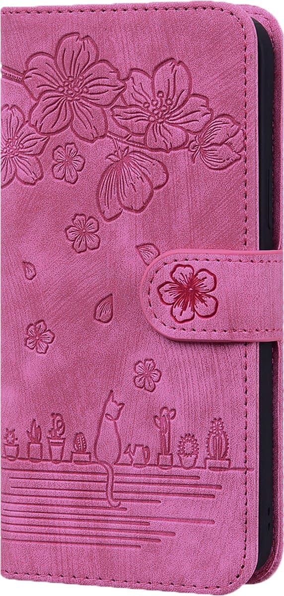 Hoesje geschikt voor Samsung Galaxy S24 Ultra - Bookcase - Koord - Pasjeshouder - Portemonnee - Camerabescherming - Bloemenpatroon - Kunstleer - Roze