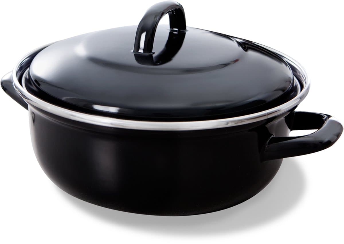 BK Fortalit Emaille braadpan 28cm/4L – Inductie braadpan – geëmailleerd staal – Ovenbestendig tot 230 graden – Geen antiaanbaklaag – Met deksel – Zwart/Blauw