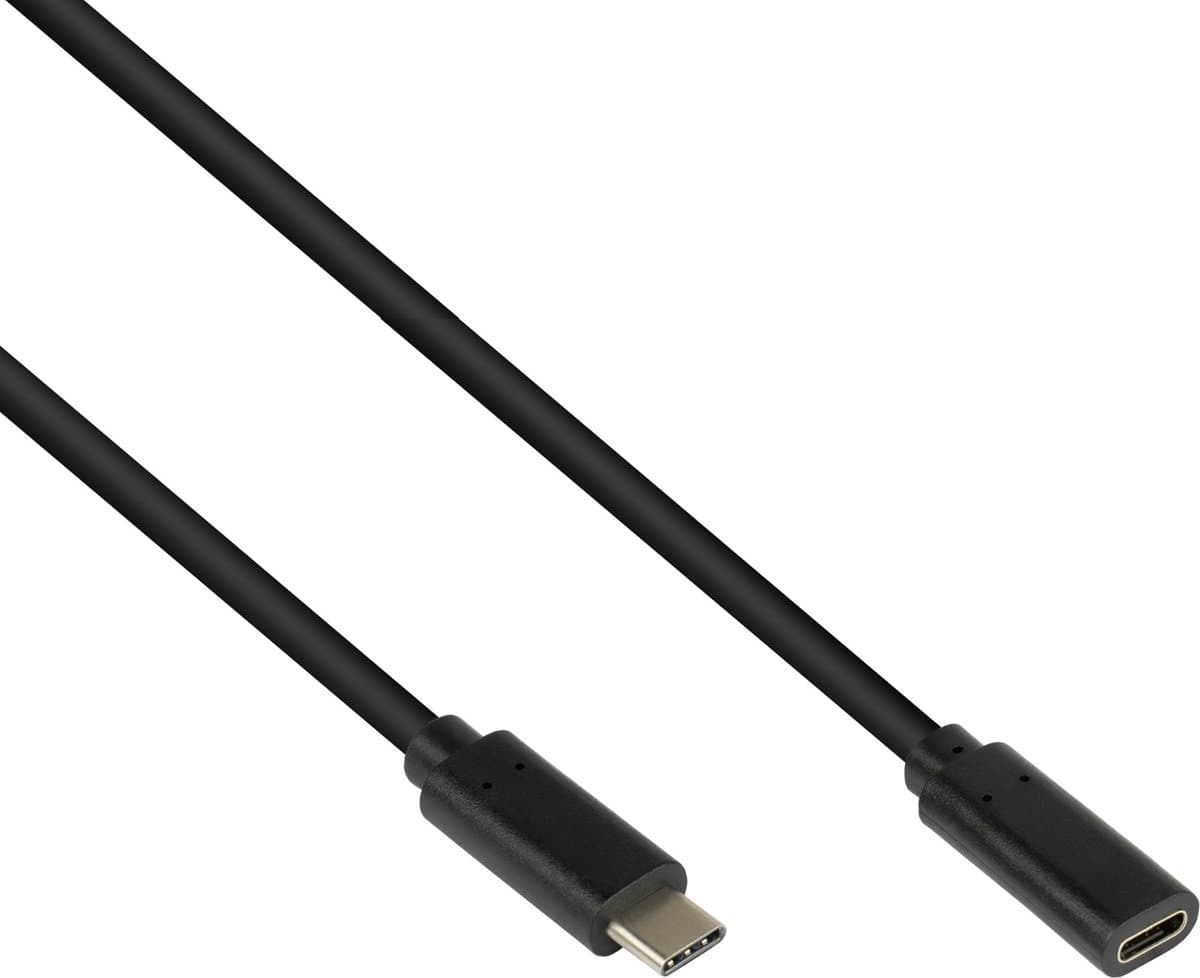 USB-C naar USB-C verlengkabel - USB3.2 (tot 10 Gbit/s) - PD tot 20V/5A - video tot 4K 60Hz / zwart - 1 meter