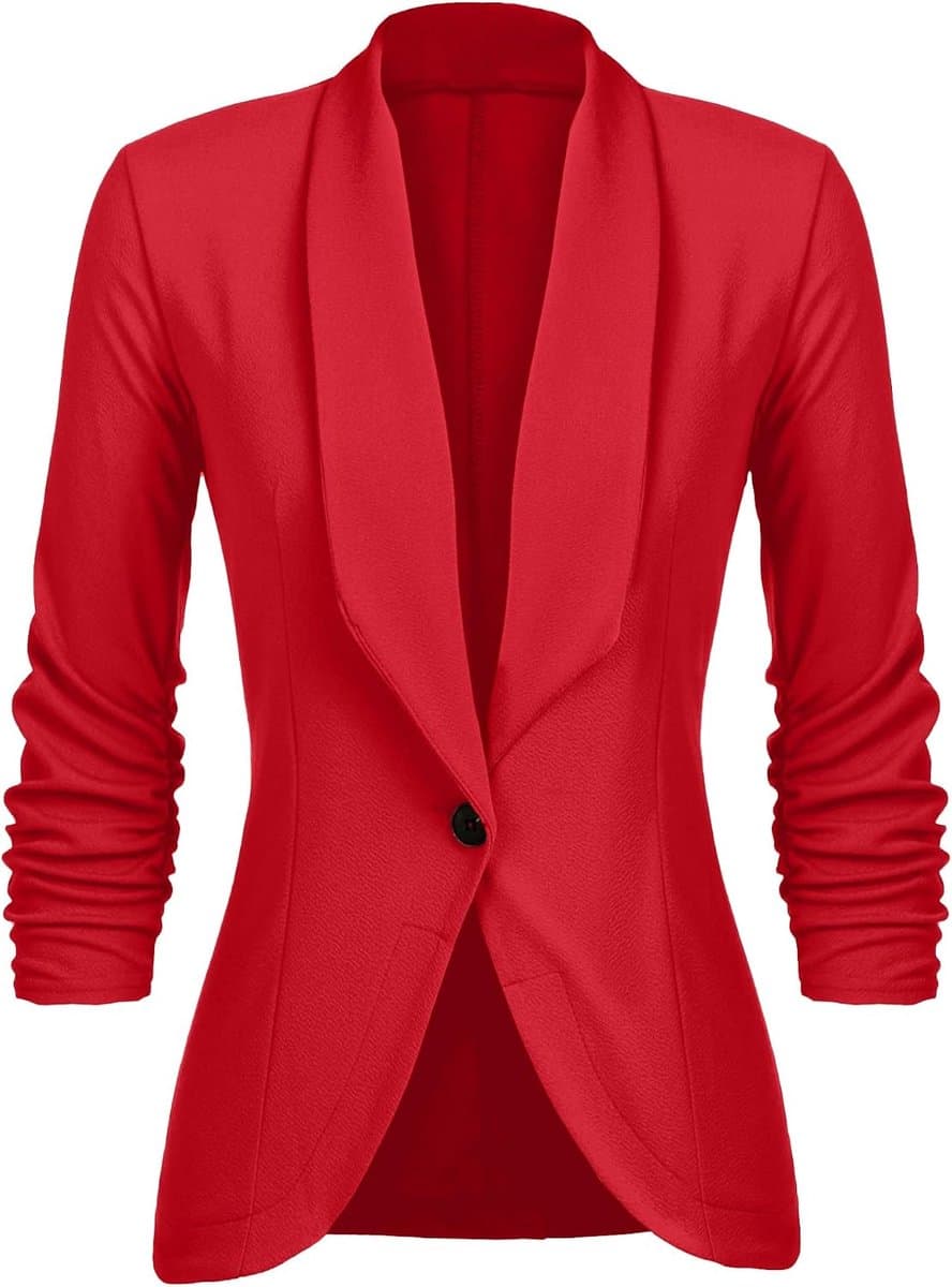 Dames blazer elegant damesjack cardigan 3/4 langere, lichte en dunne bolero winkel kantoor jas, effen slim fit revers business trenchcoat korte mantel met maat S - 2XL