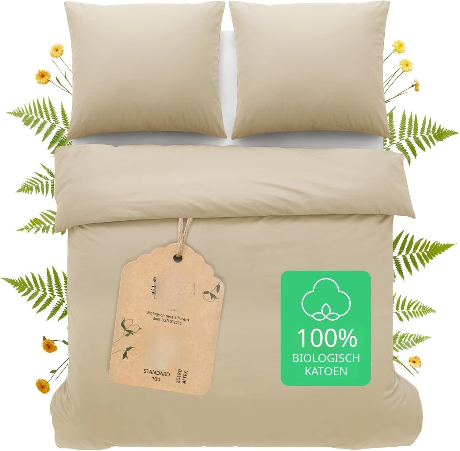 QEVA Dekbedovertrek 180x200 - Dekbedovertrek - Bedovertrek - Beige - 180cm x 200cm x 2cm