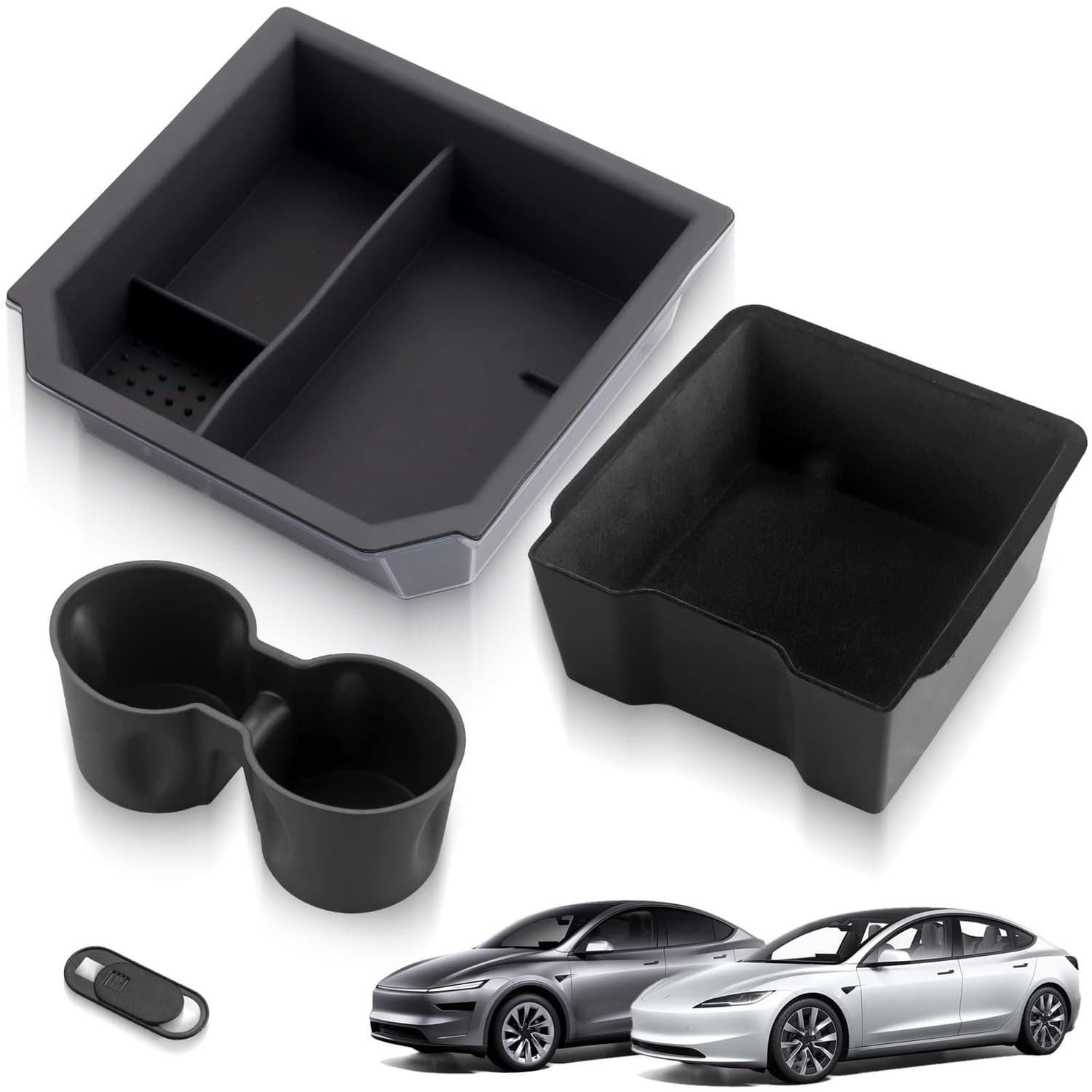 Silicone Console Organizer Tray voor Tesla Model 3 en Y - Zwart, 4 stuks