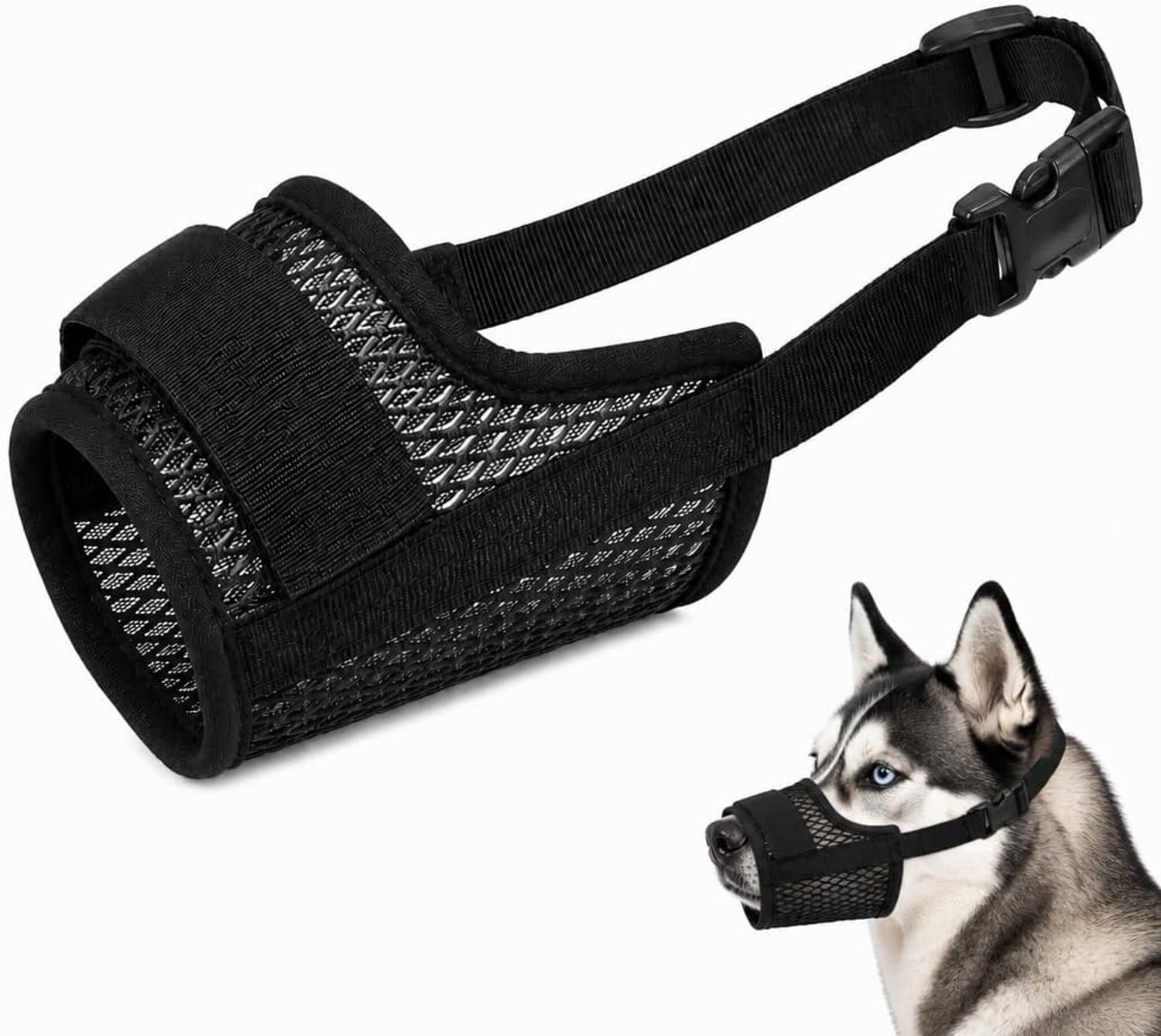 Muilkorf voor middelgrote honden, 1 muilkorf van ademend mesh, anti-blaf en bijt, zacht en verstelbaar, voor - ShopVlot