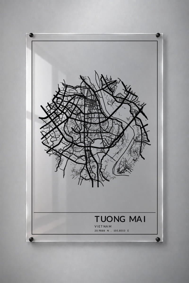 Stadskaart Tương Mai - Plexiglas 30x45 cm - Framed Border