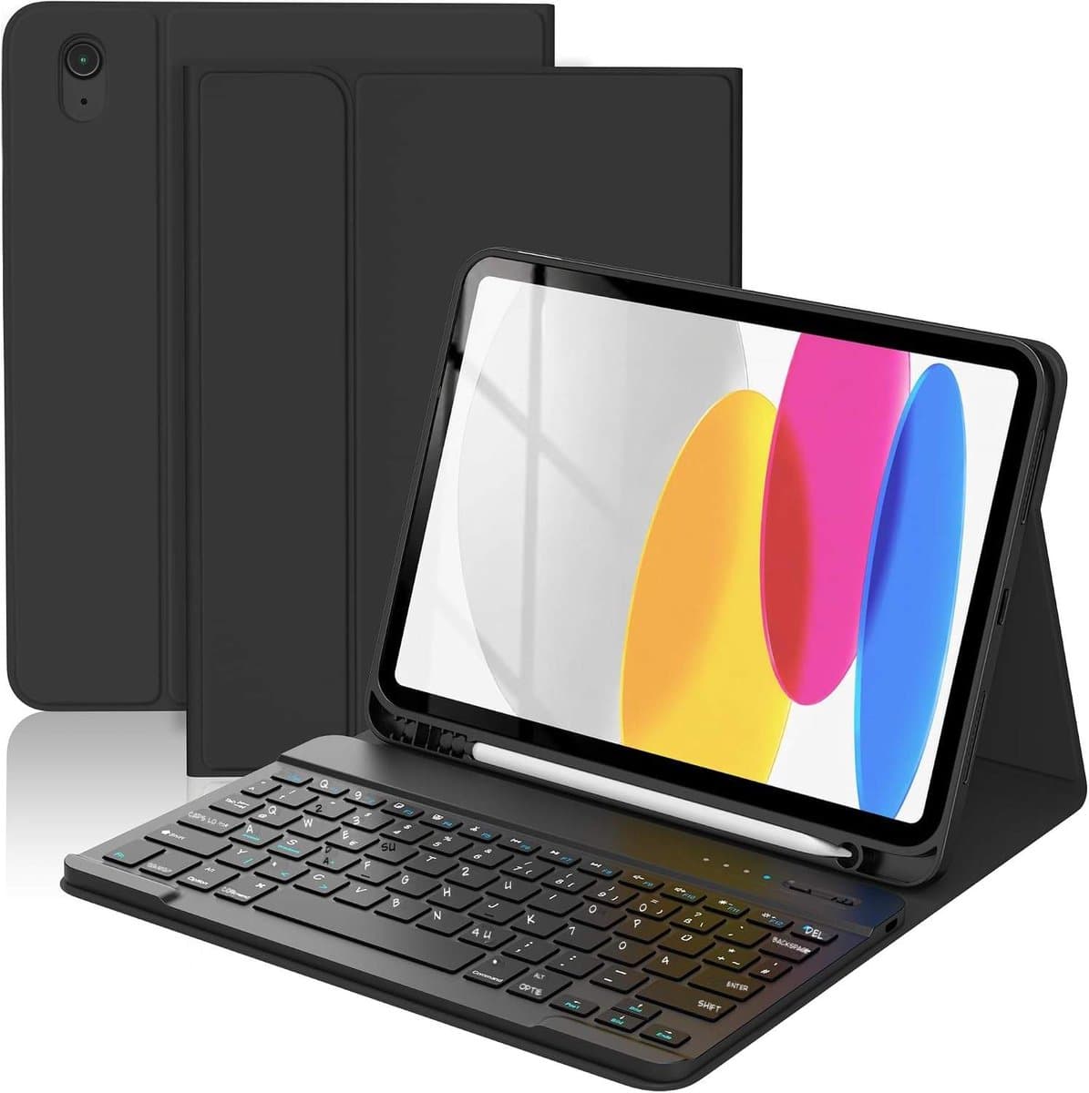 Kavo Ipad Hoes met Toetsenbord - Beschermhoes met Toetsenbord voor Ipad 11e/10e Generatie - Toetsenbordhoes voor Ipad - Zwart - 26cm x 21cm x 2cm