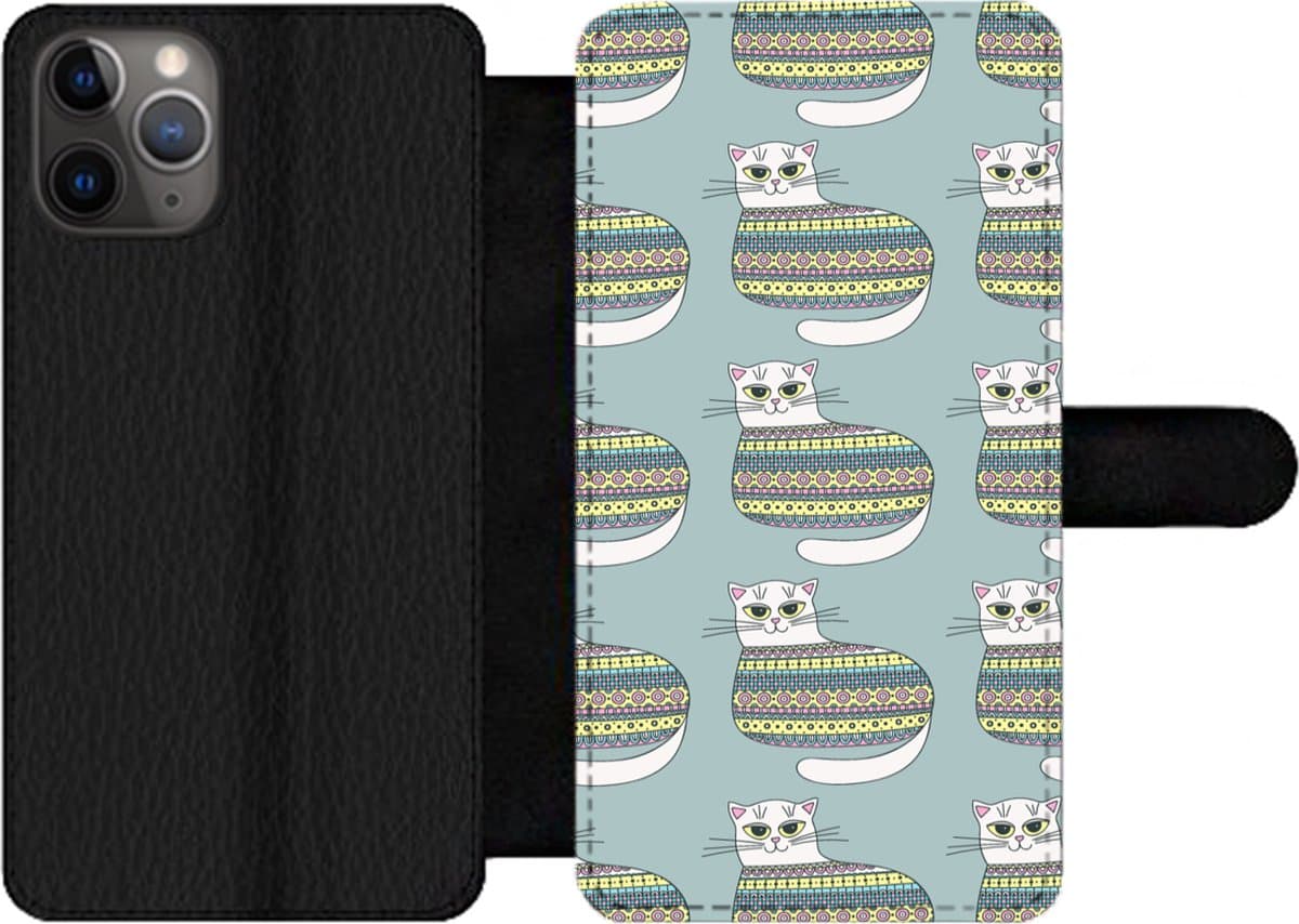 Telefoonhoesje Geschikt voor iPhone 11 Pro telefoonhoesje - Meisje - Katten - Trui - Patronen - Girl - Kids - Kinderen - Meiden - Met vakjes - Wallet case met magneetsluiting