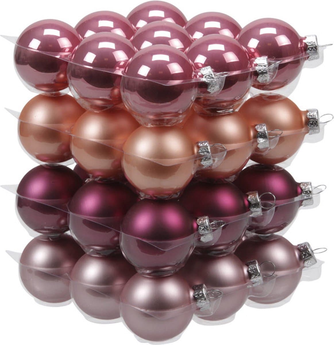 Othmar Decorations Kleine kerstballen - 36x st - hibiscus roze - D4 cm - glas - kerstversiering