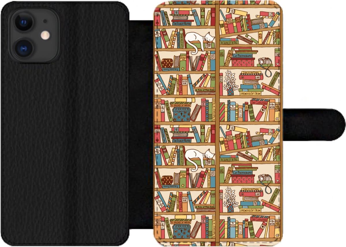 Telefoonhoesje Geschikt voor iPhone 12 Pro telefoonhoesje - Patronen - Kat - Boek - Jongens - Meisjes - Kinderen - Kids - Met vakjes - Wallet case met magneetsluiting