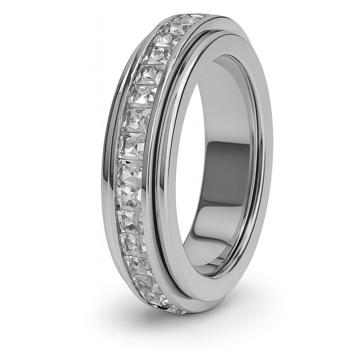 Anxiety Ring - (Steentjes) - Stress Ring - Fidget Ring - Anxiety Ring For Finger - Draaibare Ring Dames - Angst Ring - Spinner Ring - Zilverkleurig RVS - (15.50 mm / maat 49)