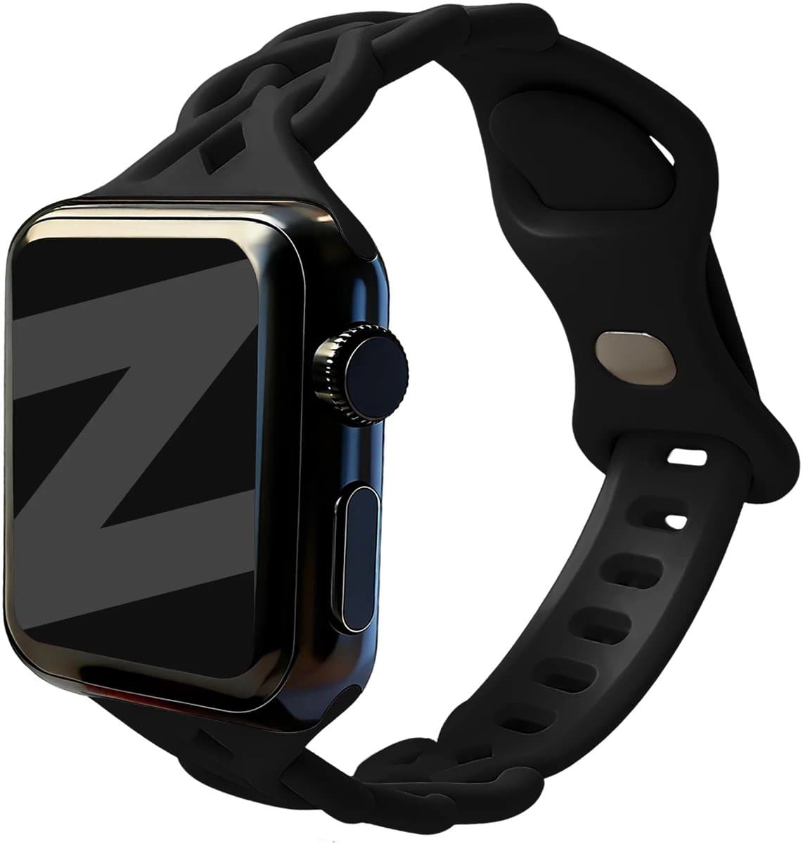 Bandz Luxe Gevlochten Siliconen Horlogeband (Zwart) geschikt voor Apple Watch Series 1, 2, 3, 4, 5, 6, 7, 8, 9, 10, 11 en SE - Geschikt voor 38mm / 40mm / 41mm / 42mm - Comfortabel en stijlvol smartwatch bandje - Sportieve vervangende horlogeband