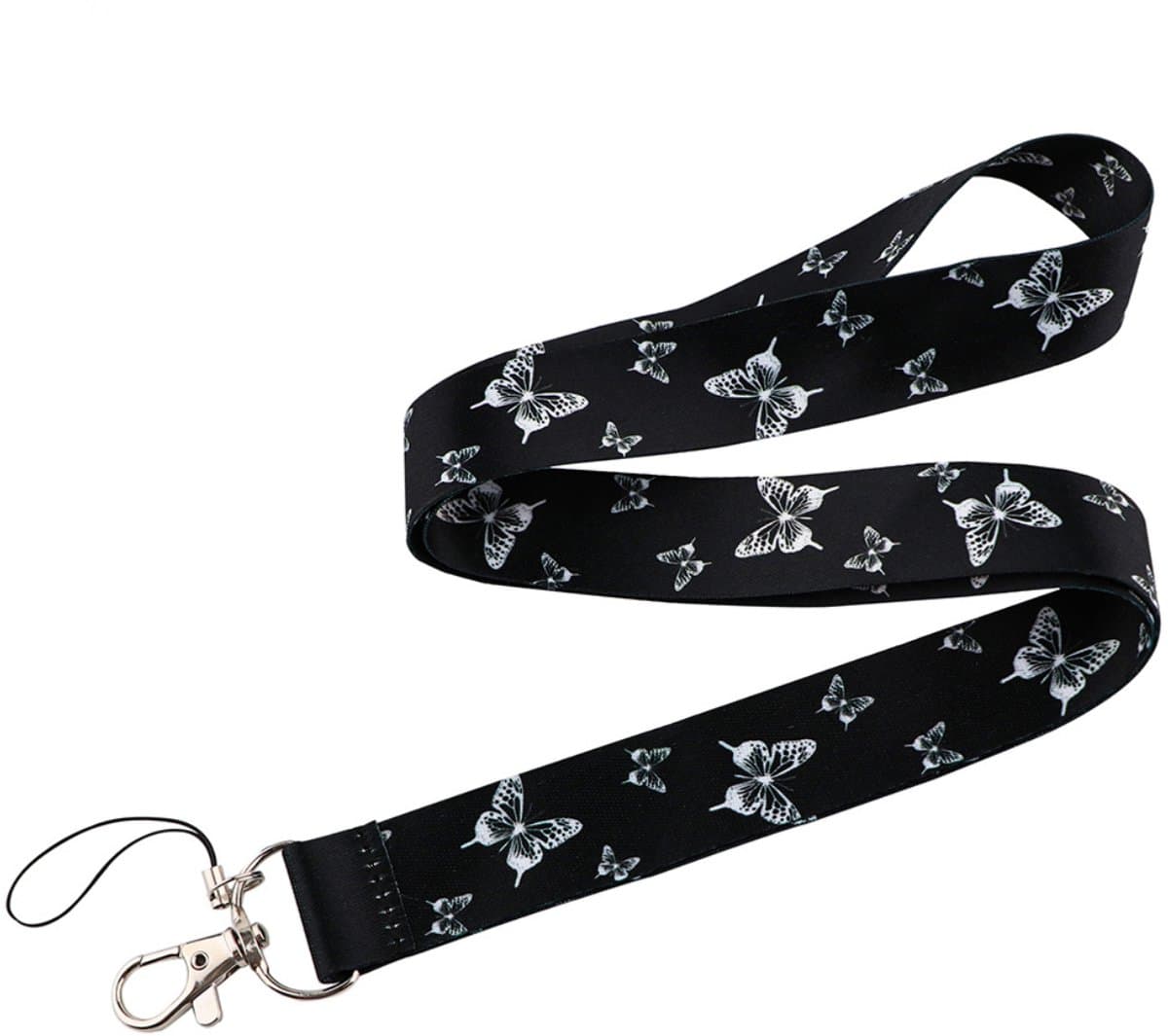 Travel Cords - Keycord Vlinders Zwart Wit - stevig lanyard - sleutelhanger - sleutelkoord - met telefoonkoord - sleutels