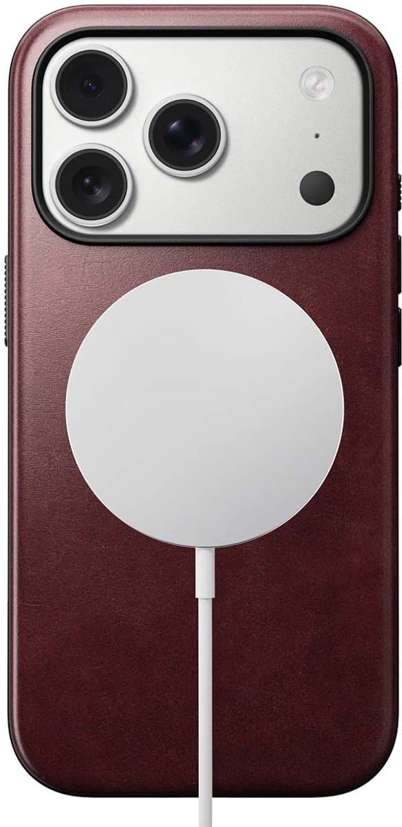 Nomad Horween Modern lederen hoesje iPhone 17 Pro – Saffierkristal Camera Bediening – Gerecyclede Aluminium Knoppen – Horween Leer Bekleding - Bruin