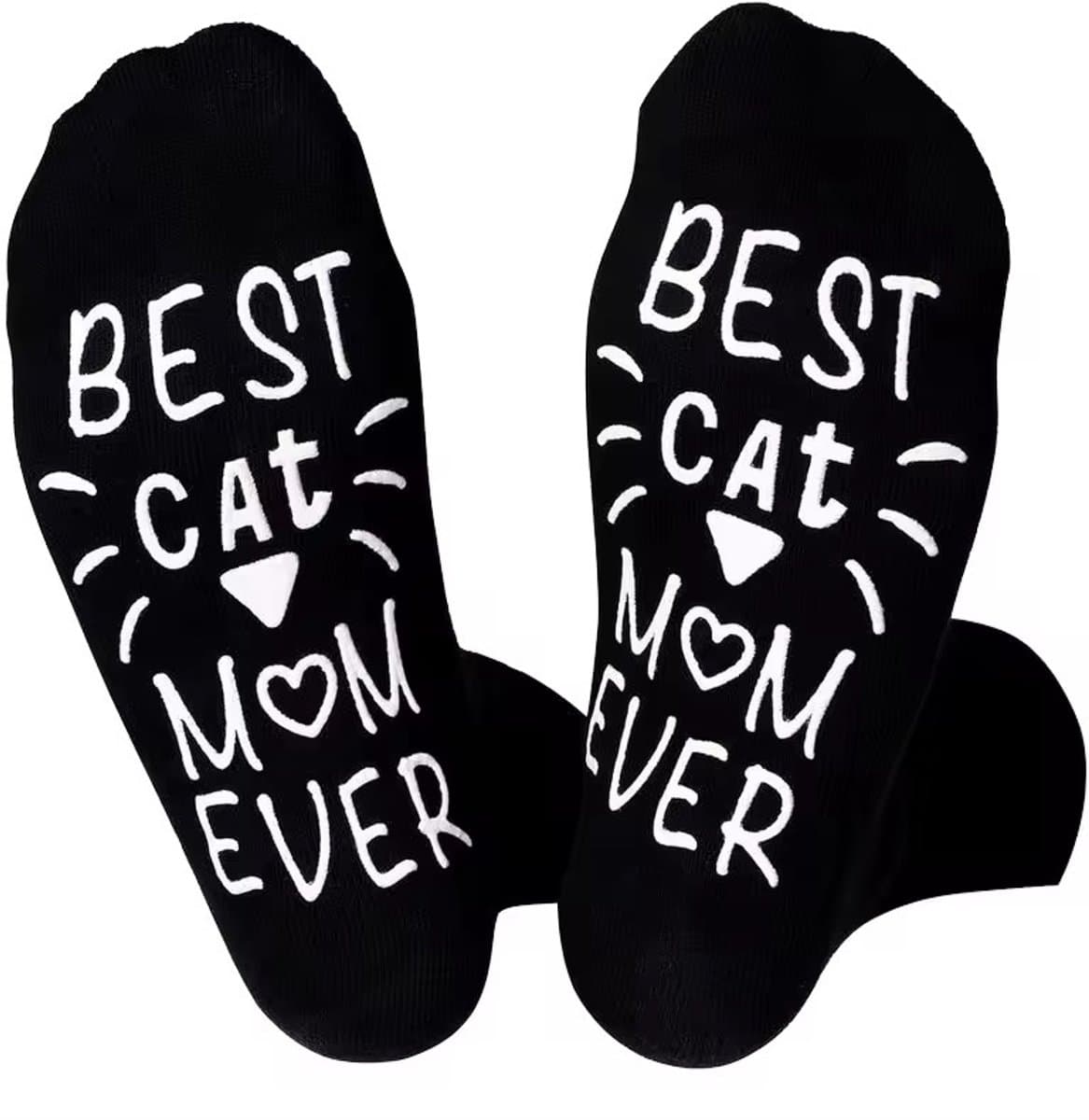 SilverAndCoco - Katten Sokken / Gekke Vrolijke Foute Kleding / Leuke Grappige Happy Dikke Socks / Huissokken Verjaardag Geschenk accessoires Sok Outfit Katoen / Vrouwen Sinterklaas Schoen Kerst cadeau met Tekst - Kat / Cats / Cat Mom