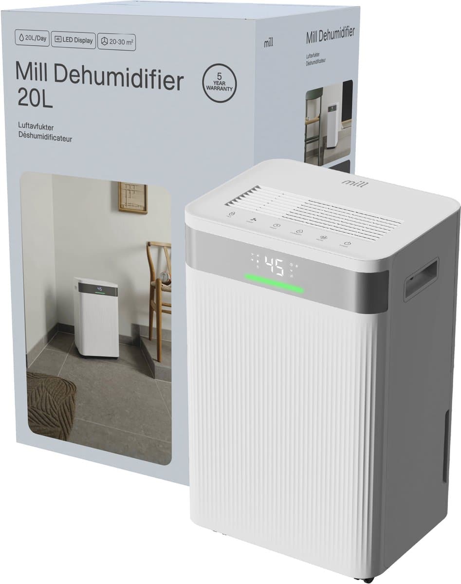 Mill MDH20 luchtontvochtiger - tot 30m2 - 20 liter per dag - timer - 5 jaar garantie