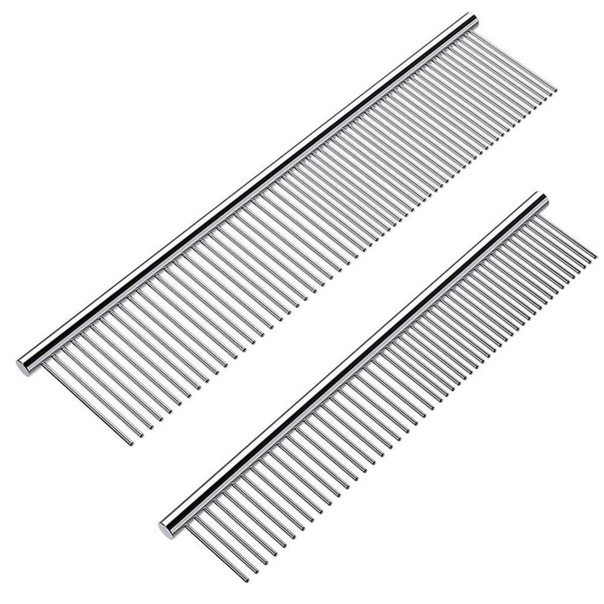 Peysaitr - Dierenkam - Anti-Klit- Honden- en Kattenkam - Vacht kam - Ontklitten & Masseer - RVS Rondpunten - Zilver - 19x3,5cm & 16x3cm - 2 Stuks