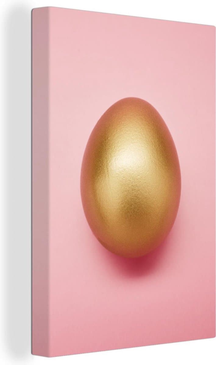 Canvas Schilderij Ei - Goud - Roze - 40x60 cm - Wanddecoratie