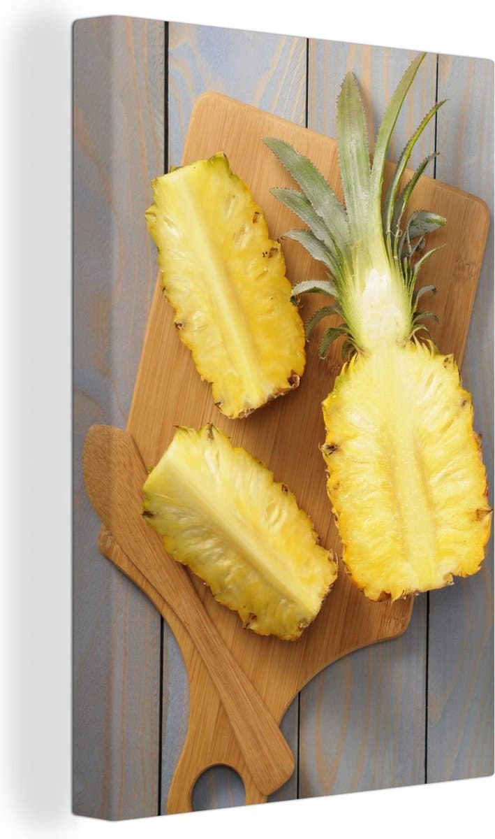 Canvas Schilderij Ananas - Snijplank - Tafel - 20x30 cm - Wanddecoratie