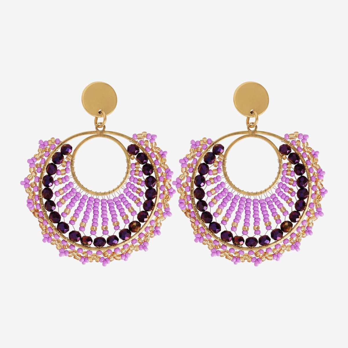 Eleganza Mixed Purple Beads Earrings Gold