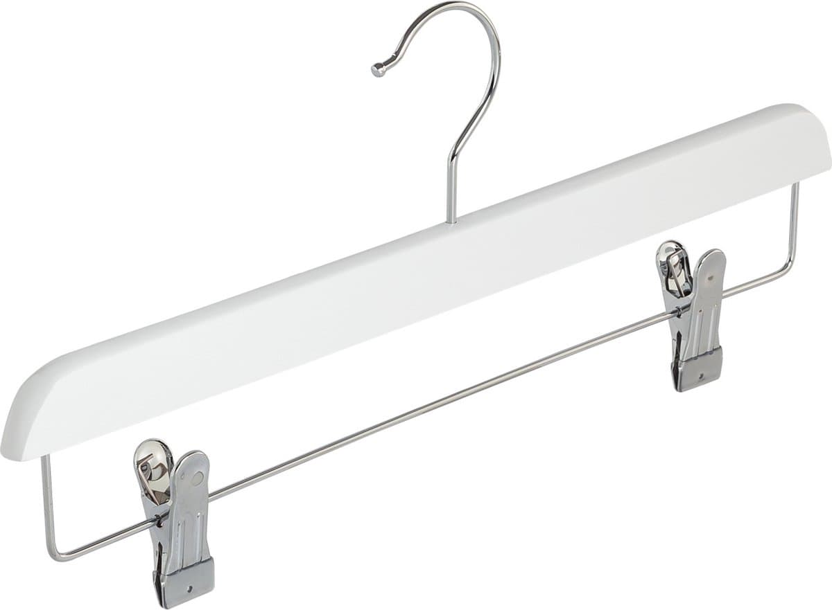 De Kledinghanger Gigant - Knijperhanger - Volwassenen - 7108BA - 30 Stuks - Lotushout - Wit Gelakt - Verschuifbare Anti-slip knijpers - 40 cm - Rokhanger - Broekhanger - Pantalonhanger (7108BA_01/30)