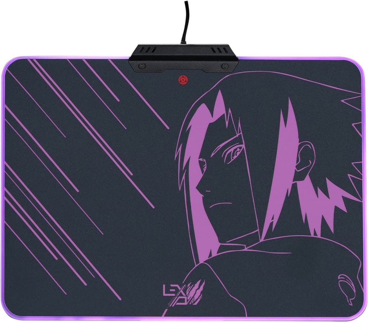 LEXIP Sasuke "Revenge" harde Gaming muismat - Exclusief Naruto Shippuden anime design - 35 x 26 cm harde muismat - USB Kabel voor RGB verlichting - zwart, paars
