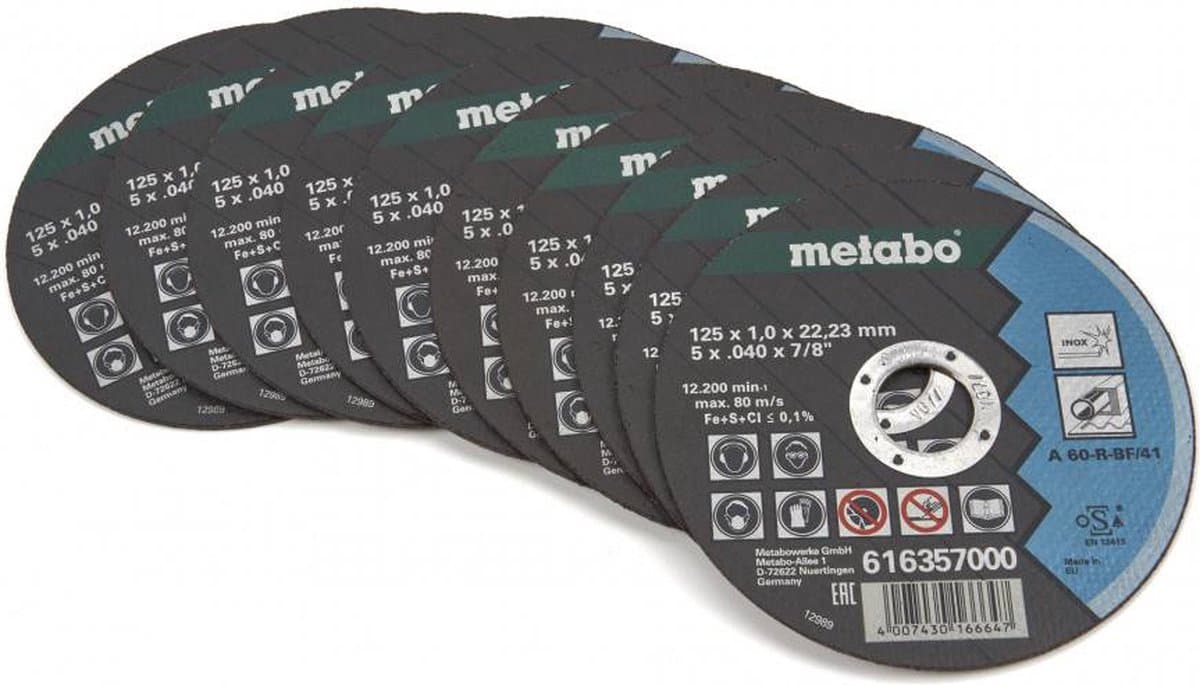 Metabo 10 Stuks 125 x 1 mm. Doorslijpschijf voor RVS geleverd in Opbergblik