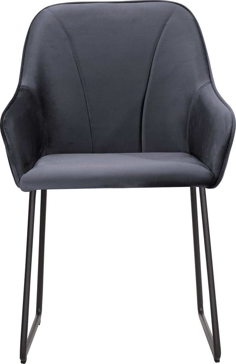 Soof&Tess - Set van 6 - Genoa U leg Eetkamerstoel - Antraciet - Fluweel - Velvet - Industrieel - Met armleuning - Easy Clean Stoffen - Hoge Kwaliteit