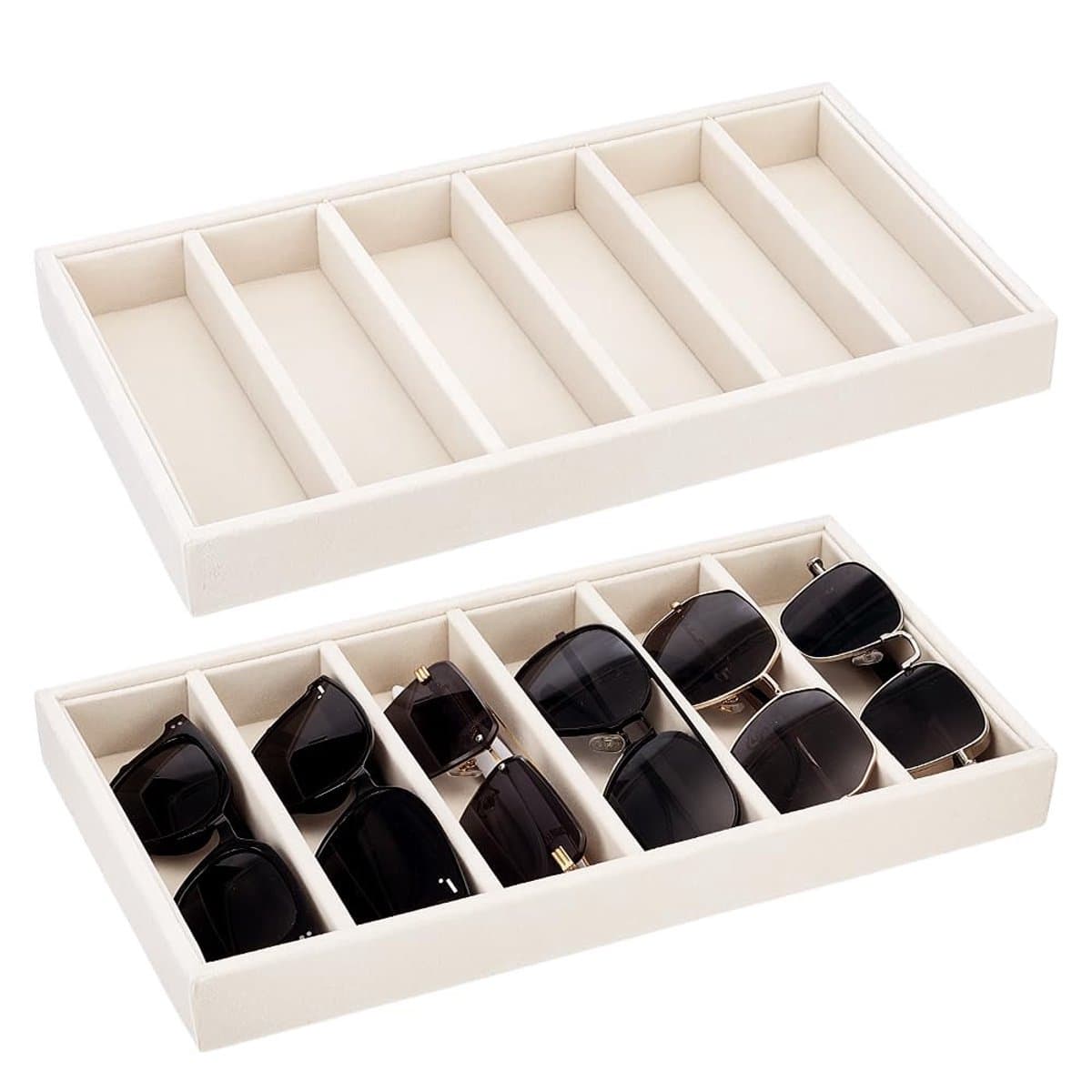 Dailygoods- Zonnebril-Organizer Fluwelen - 6 Vakken - Opbergdoos - Sieraden - Horlogeweergave - 38,3 x 19,3 x 3,2 cm