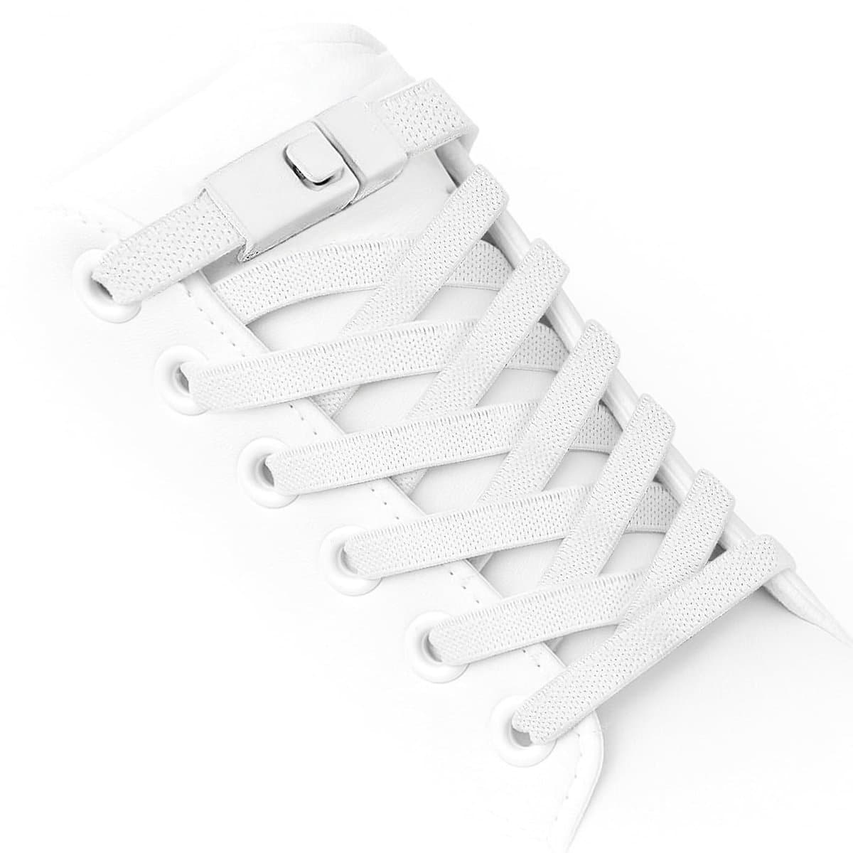 Dailygoods- Schoenveters Elastisch - Snelsluitgesp - Platte Veters - Voor Sneakers - Slijtvast Katoenweefsel - Wit 120 cm