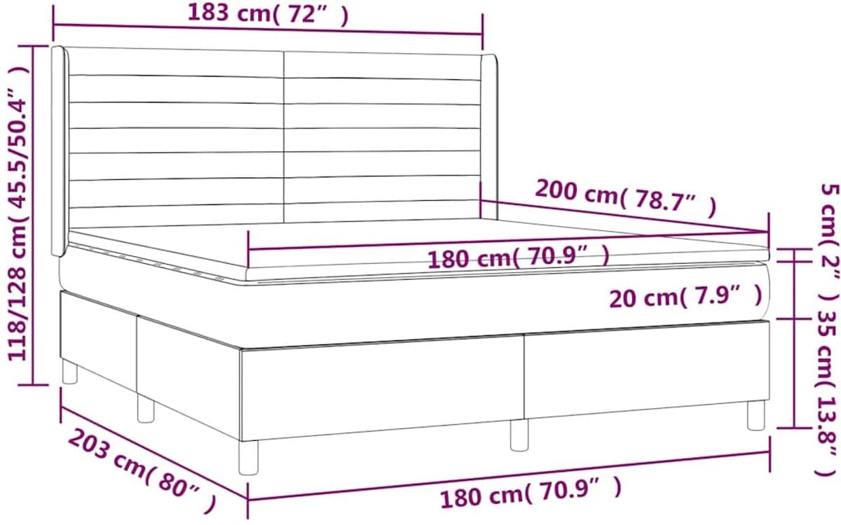 vidaXL - Boxspring - met - matras - stof - blauw - 180x200 - cm