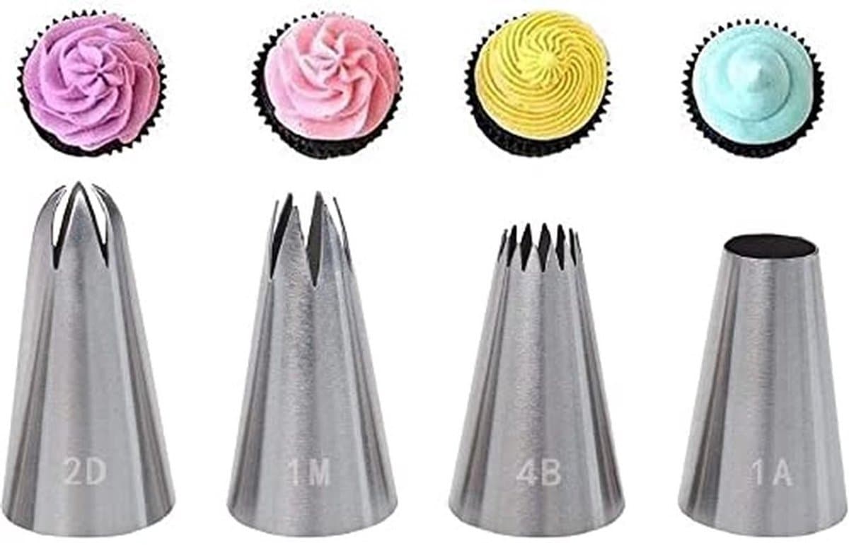 Dailygoods- Piping Nozzles Set - 4 Stuks Grote Icing Tips - Roestvrij Staal - DIY Bakken Tools - Decoratie Mondstukken - Geschikt voor Cupcakes en Cookies - Decoratiemondstukken