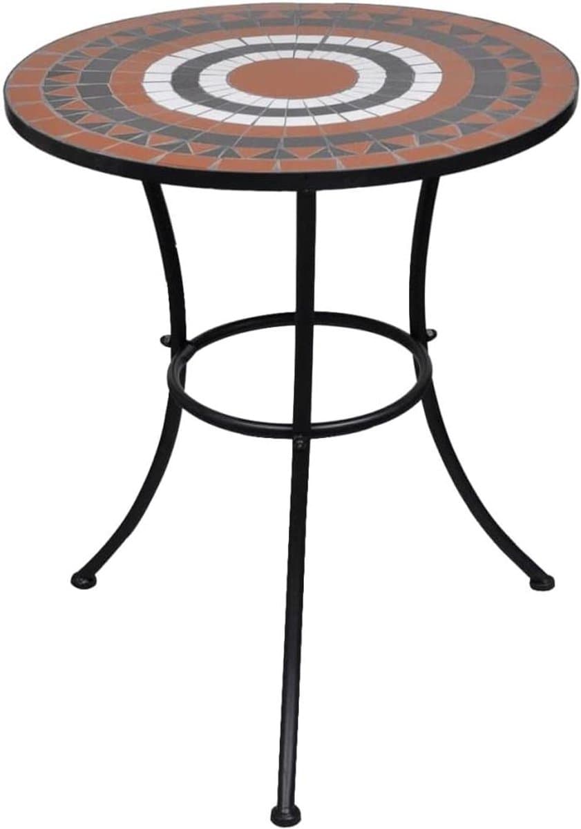 Mozaïek Bistrotafel - Balkon Tafel Tuin - Drinken Plaatsen - Keramisch Tafelblad - 60 cm Diameter - Terracotta Wit