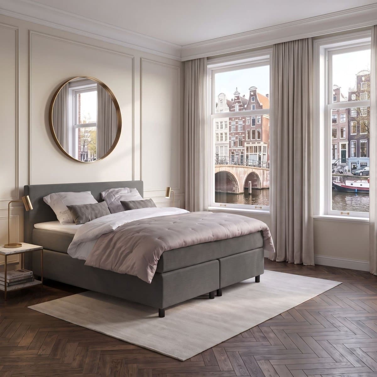 Anno 1588 - Boxspring Amsterdam - Pocketvering - Antraciet - 200x200 cm - Inclusief Dekbed en Kussens - Kingsize Bed