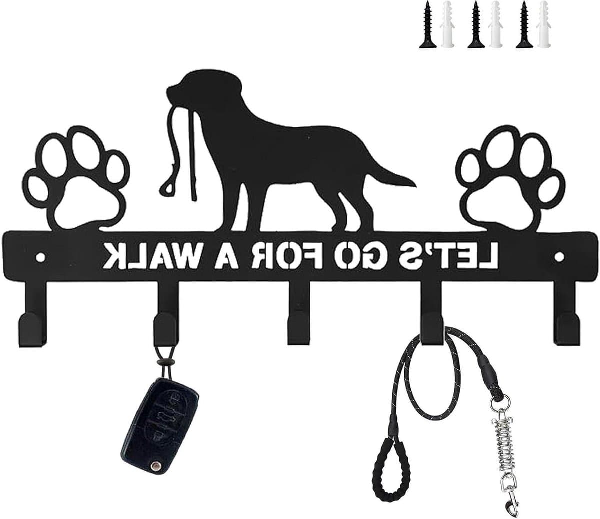 Wandhaak - Hakenrek - Spullen Organiseren - Met Honden Design - 28 cm - Zwart