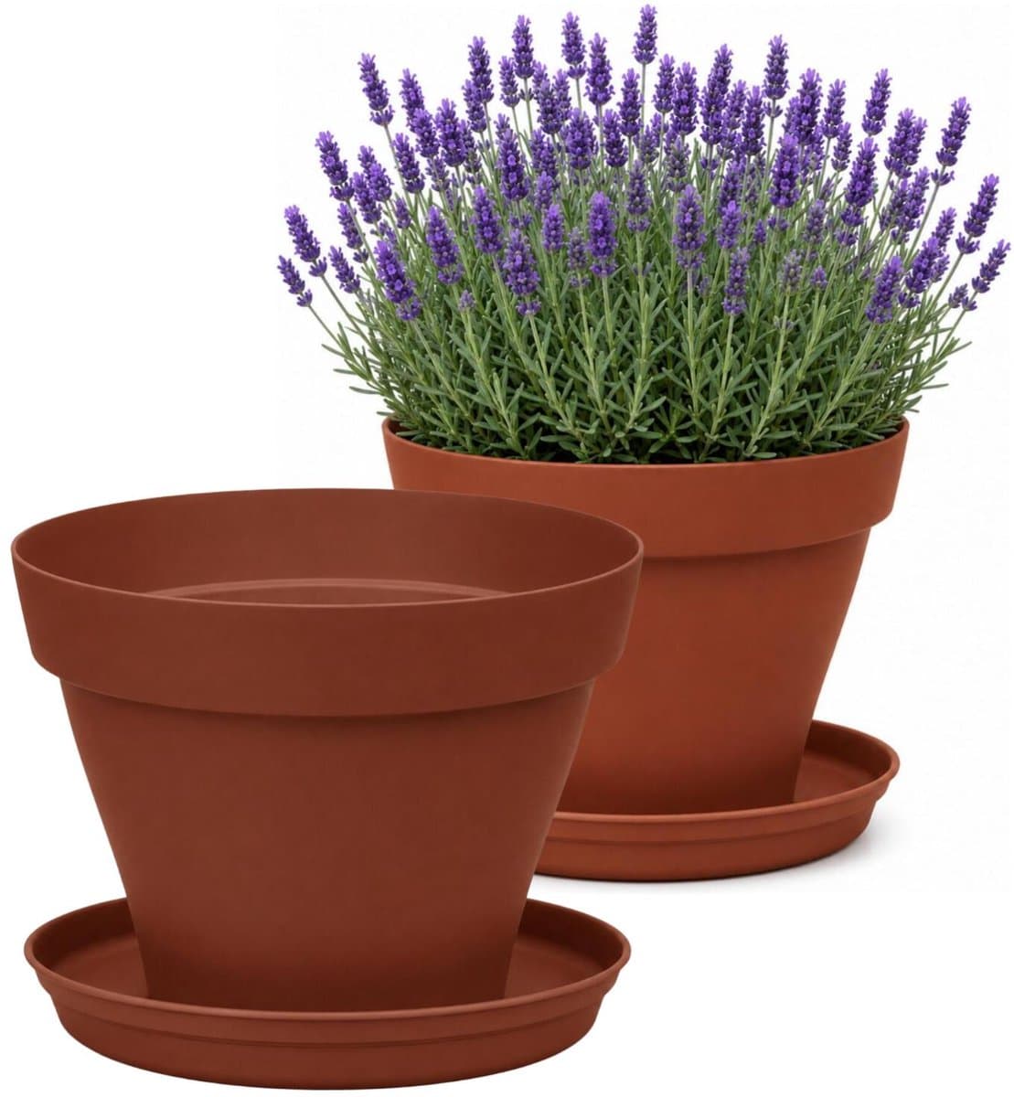 EDA Romeo Bloempot en onderschaal - 4x - D21 x H16 cm - terracotta - kunststof - binnen en buiten