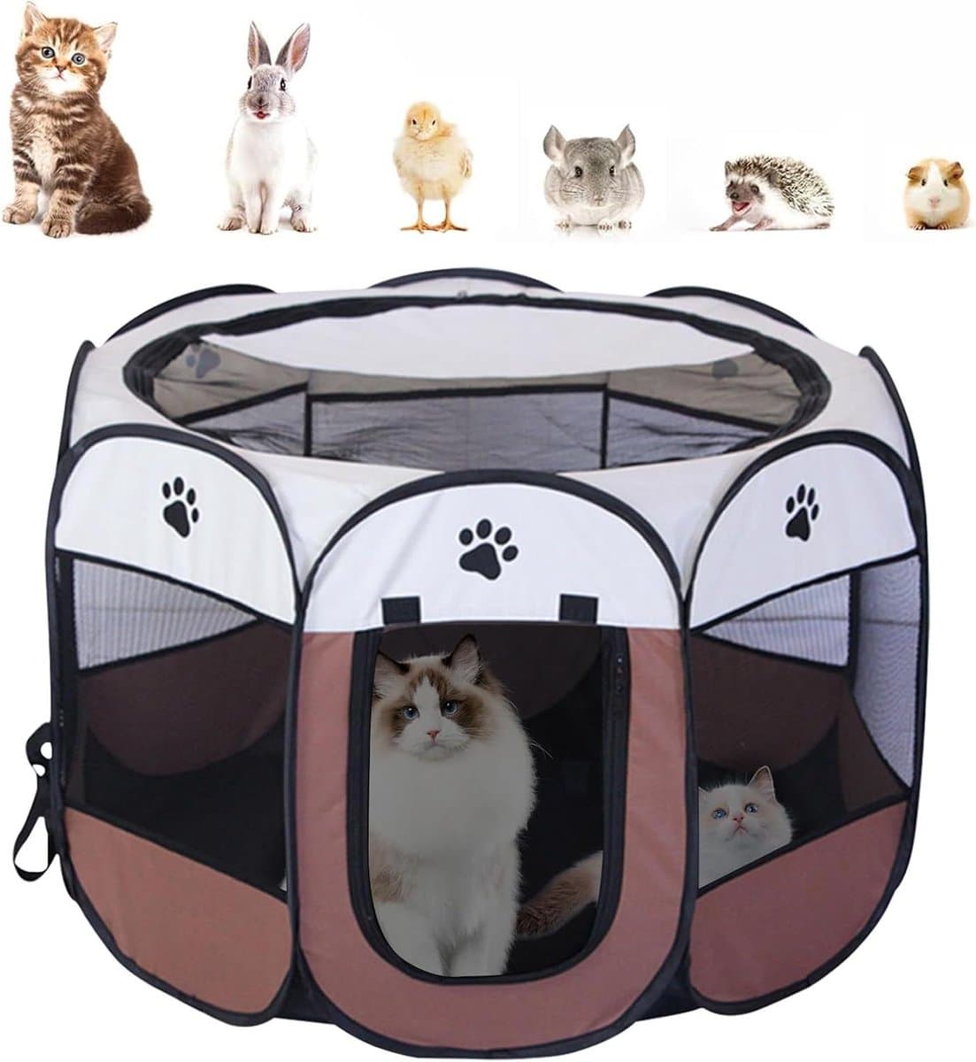 Huisdierenren - Opvouwbare Box - Veilig Spelen - Ademend Mesh - 74 x 74 x 43 cm - Gebroken Wit