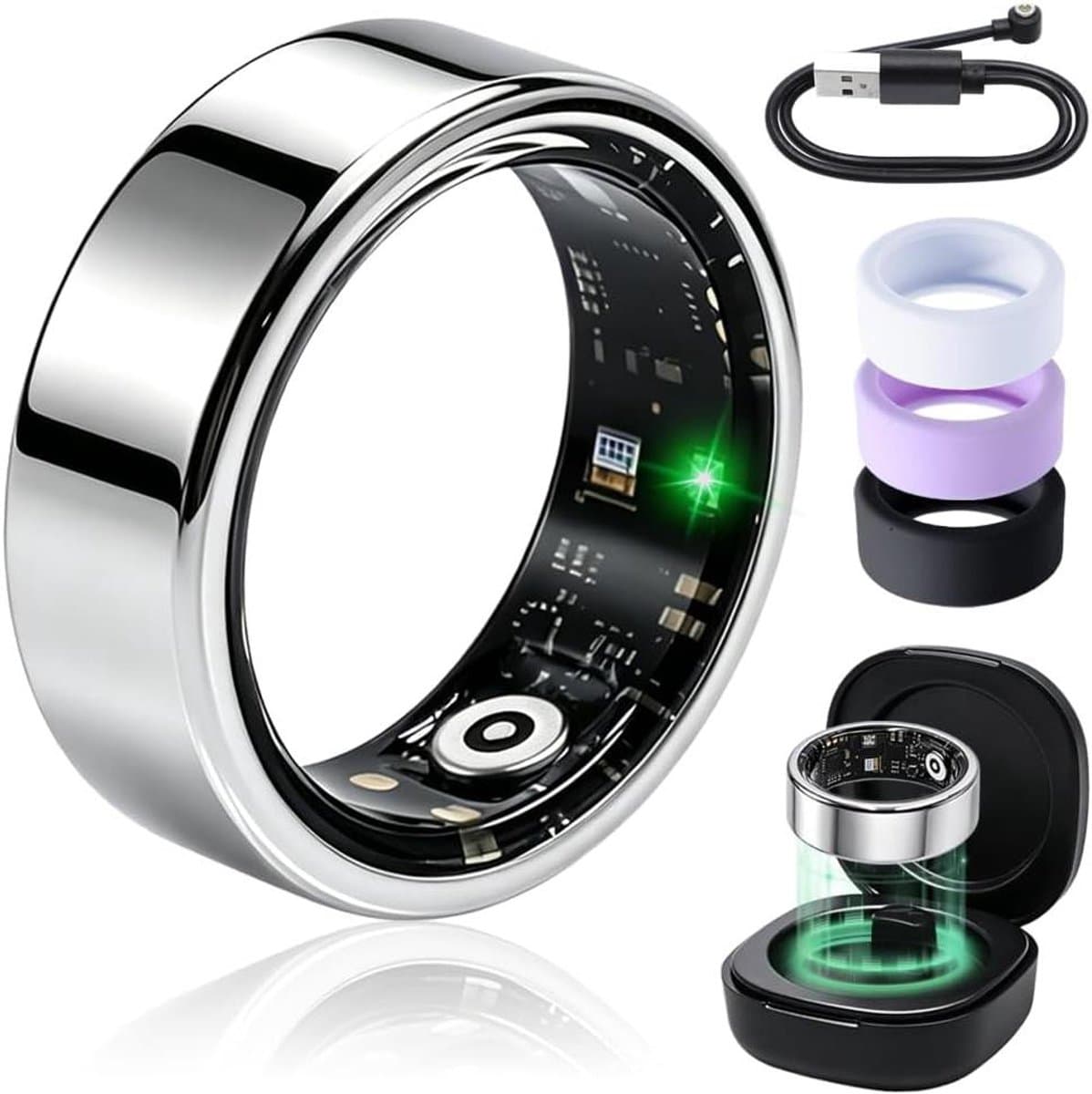 Smart Ring - Fitness Tracker - Gezondheid Monitoren - IP68 Waterdicht - Maat 9 - Zilver